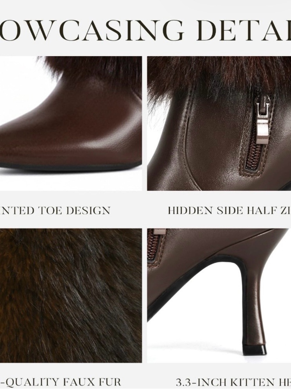 Women's Brown Fur Knee-High Stiletto Boot - Picture 7 of 8